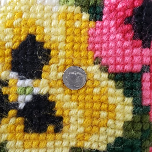 Vintage Completed Pillow Top 16x16 Needlepoint Needlework Pansy Flowers - Picture 8 of 8